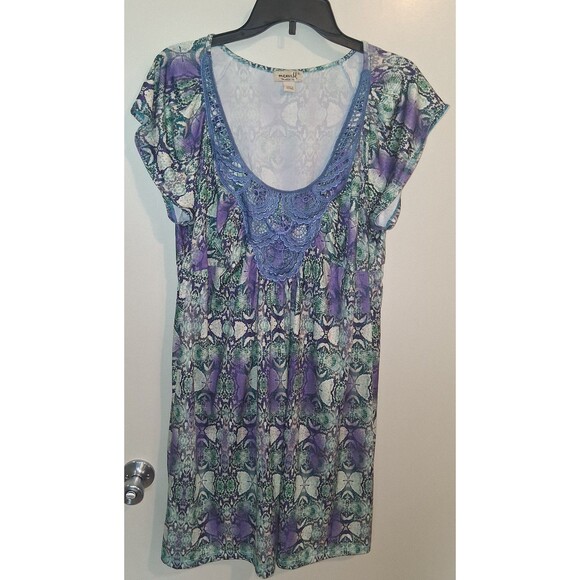 ONE WORLD Dresses & Skirts - Women's One World Live and Let Live Boho Animal Print & Crochet Dress, XL